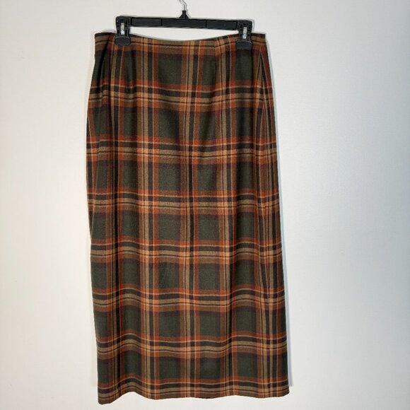 Lauren Ralph Lauren Dresses & Skirts - Lauren Ralph Lauren RLR Plaid Wool Maxi Skirt Green Brown Academia Equestrian 12